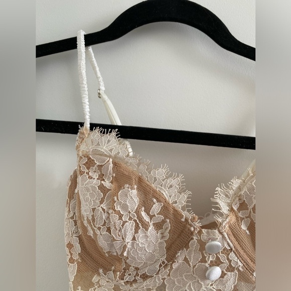 For Love & Lemons Nude & White Faye Lace Underwire Bra Size XXS New With Tag - Picture 7 of 12